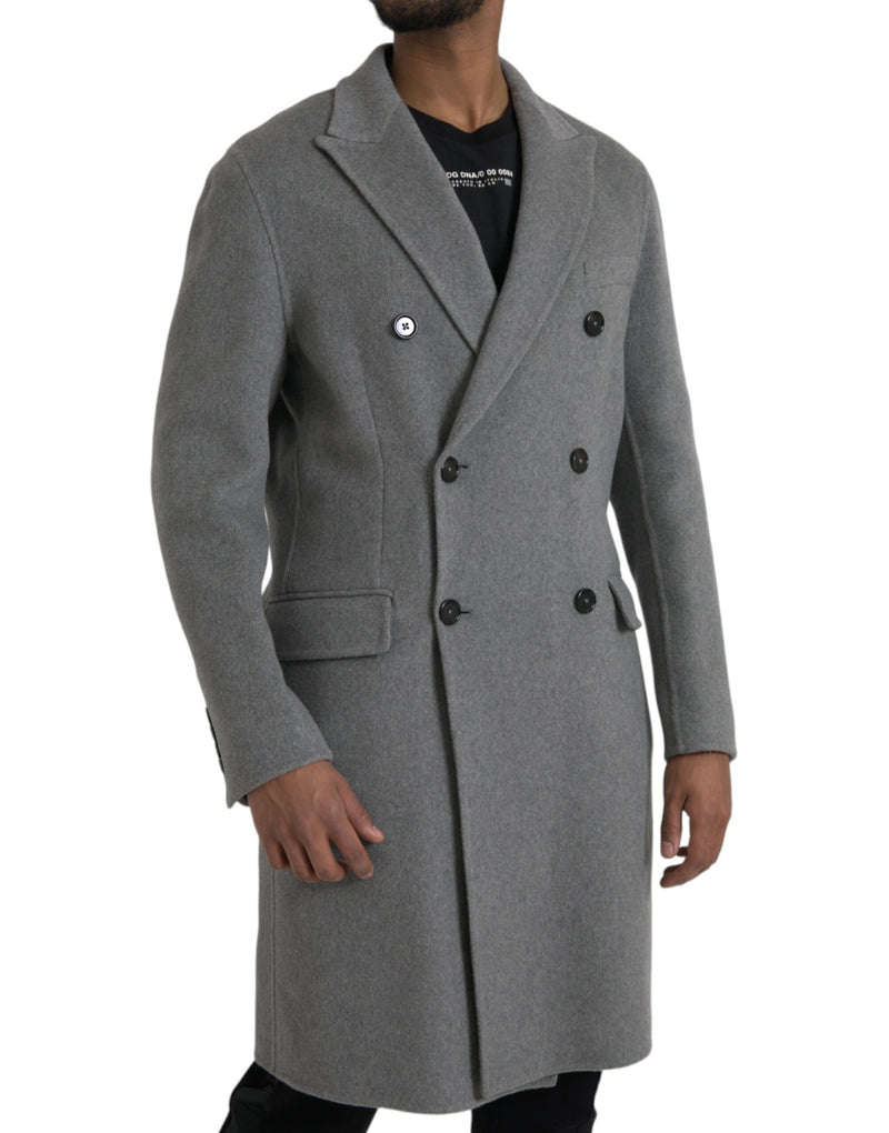 Giacca cashmere grigia a doppio trench