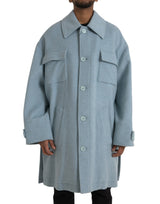 Light Blue Wool Button Trench Coat Jacket