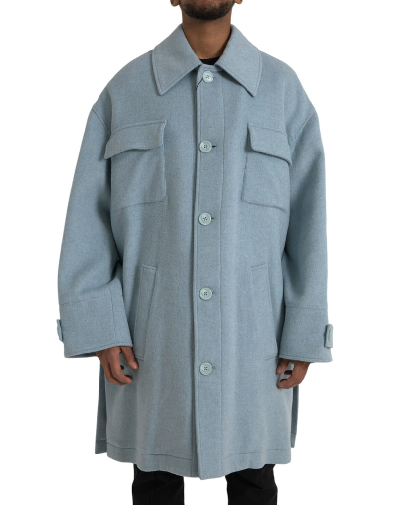 Hellblau Wollknopf Trench Coat Jacke