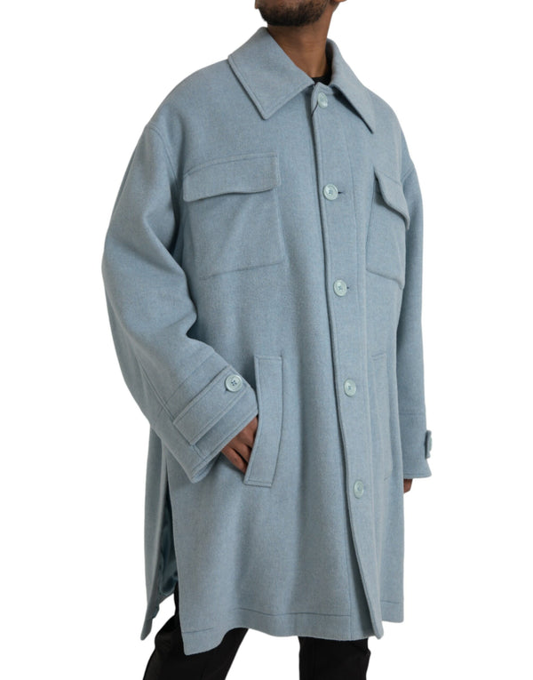 Hellblau Wollknopf Trench Coat Jacke