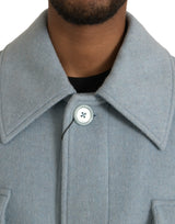 Light Blue Wool Button Trench Coat Jacket