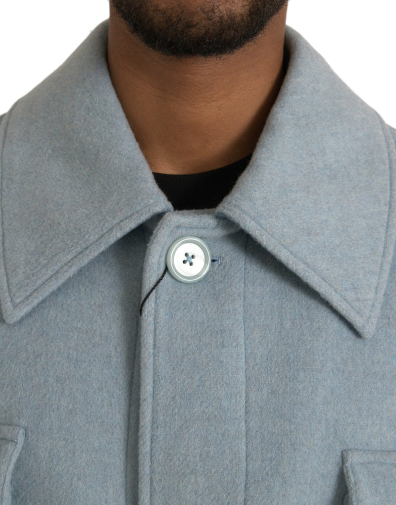 Veste de trench-coat à bouton en laine bleu clair