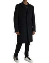 Schwarze Wollkaschmir -Trenchcoatjacke