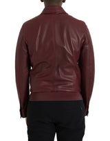 Maroon Exotic Leder Reißverschluss Biker -Manteljacke