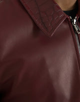 Maroon Exotic Leder Reißverschluss Biker -Manteljacke