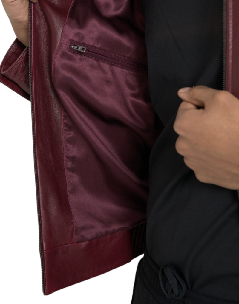 Maroon Exotic Leder Reißverschluss Biker -Manteljacke