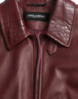 Maroon Exotic Leder Reißverschluss Biker -Manteljacke