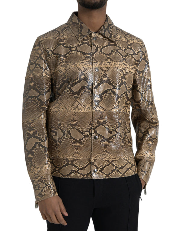 Giacca blouson beige in pelle esotica