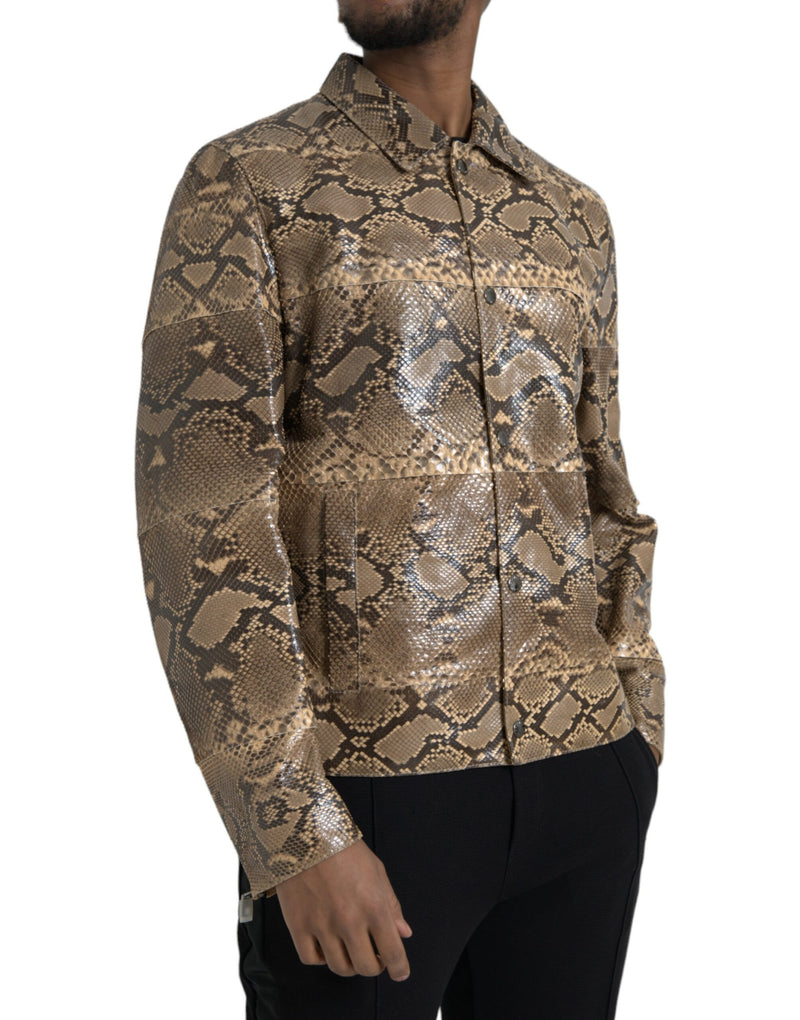 Giacca blouson beige in pelle esotica