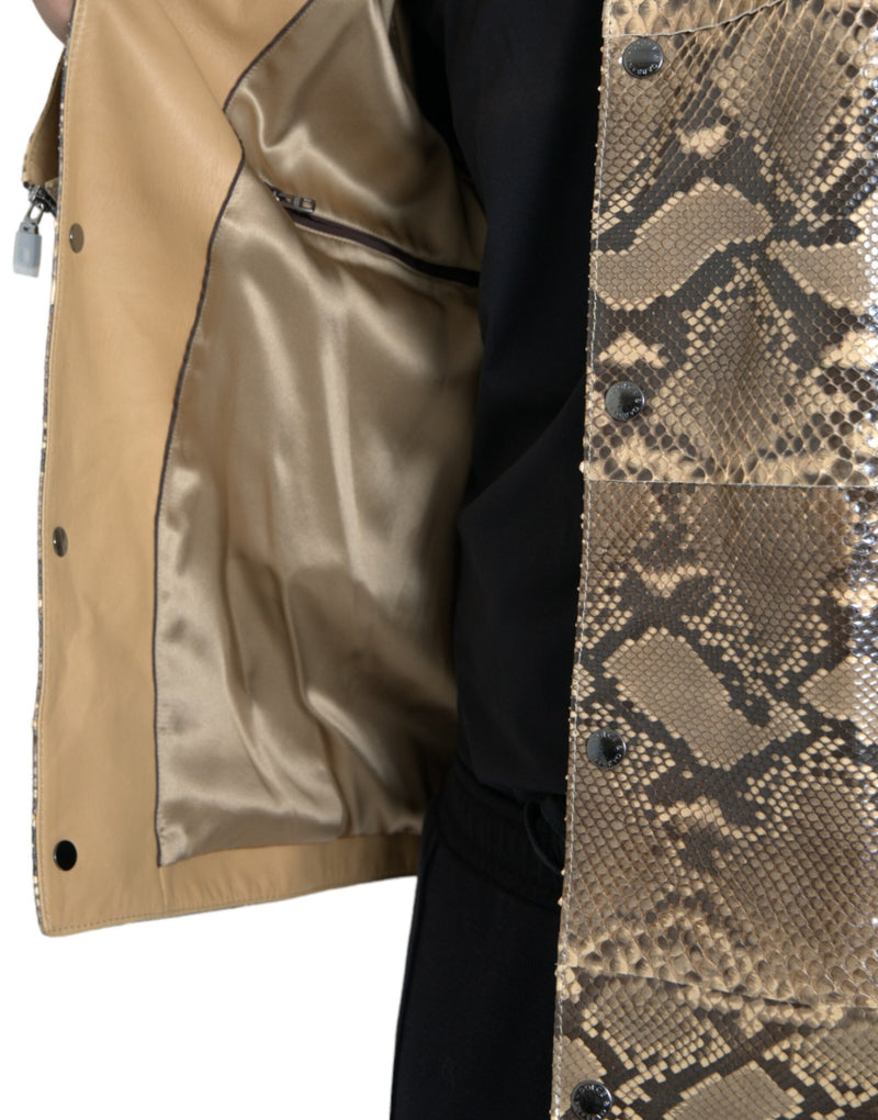 Beige exotische Lederbiker BLOUSON Jacke