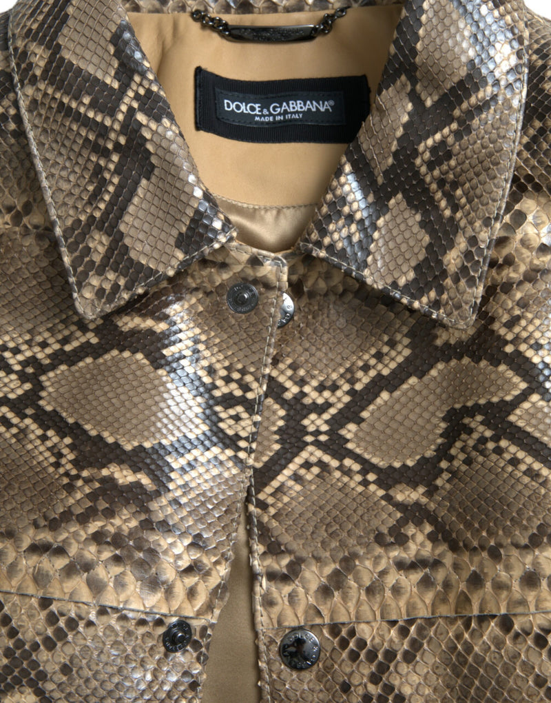 Giacca blouson beige in pelle esotica