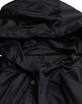 Black Polyester mit Kapuze mithilfe der langen Windbreaker -Jacke