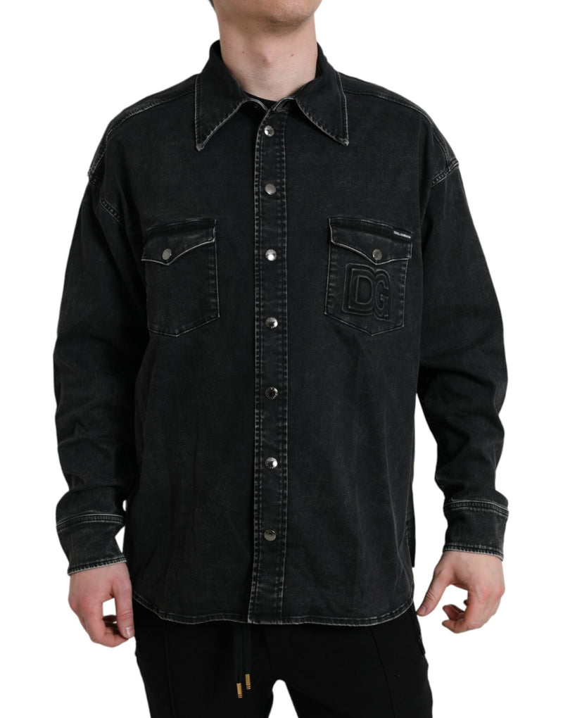 Chemise décontractée en jean à manches longues en coton noir