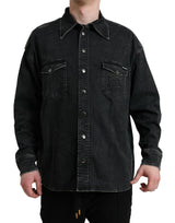 Camicia casual in denim a manica lunga in cotone nero