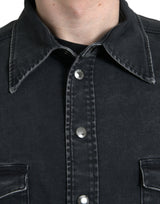 Camicia casual in denim a manica lunga in cotone nero