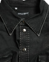 Camicia casual in denim a manica lunga in cotone nero