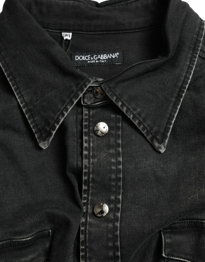 Chemise décontractée en jean à manches longues en coton noir