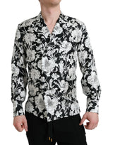 Botón floral negro negro camisa casual