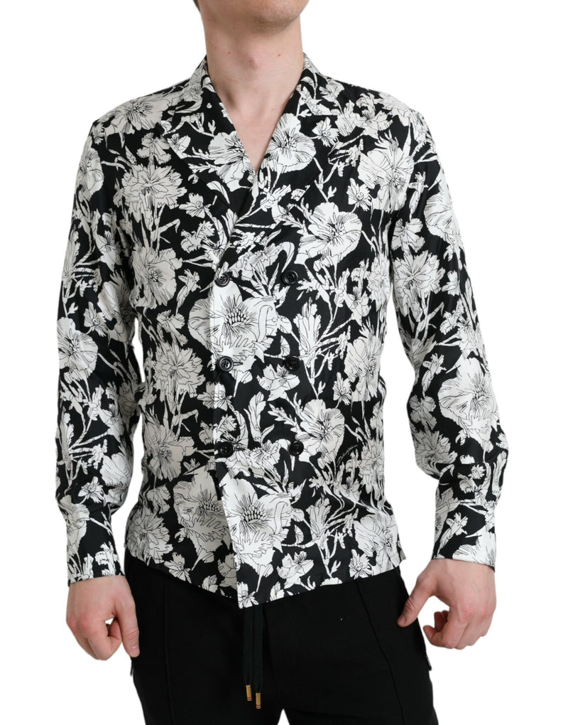 Schwarzer weißer Blumenknopf down Casual Shirt