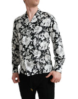 Schwarzer weißer Blumenknopf down Casual Shirt