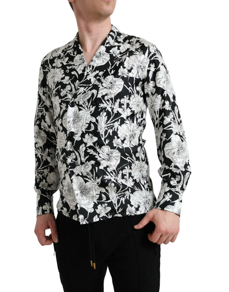 Bouton floral blanc noir chemise décontractée