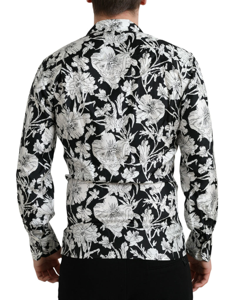 Schwarzer weißer Blumenknopf down Casual Shirt