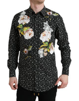 Black Floral Men Robe Formal Shirt Gold