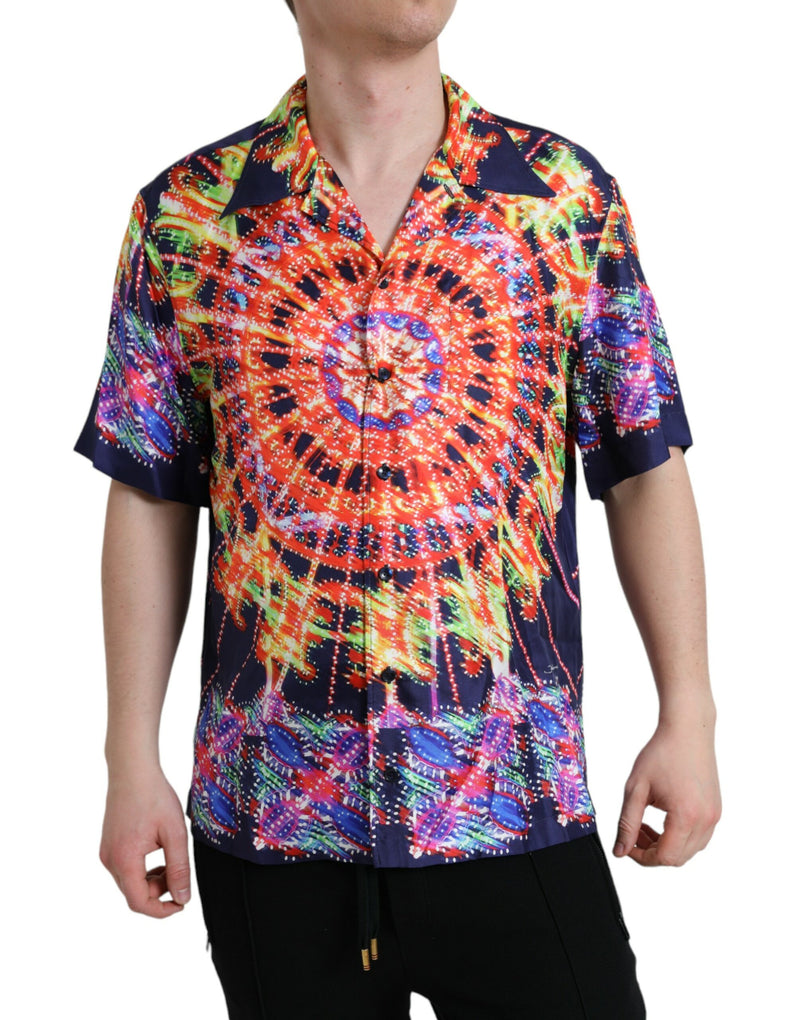 Chemise décontractée en soie luminaire multicolore