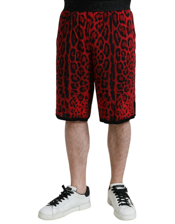 Impresión de leopardo rojo Viscose Bermudas Shorts