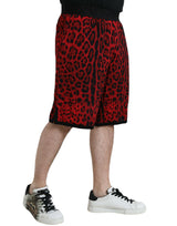 Red Leopard Print Viskose Bermuda Shorts