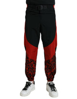 Pantalones de jogger de nylon de estampado de leopardo rojo negro