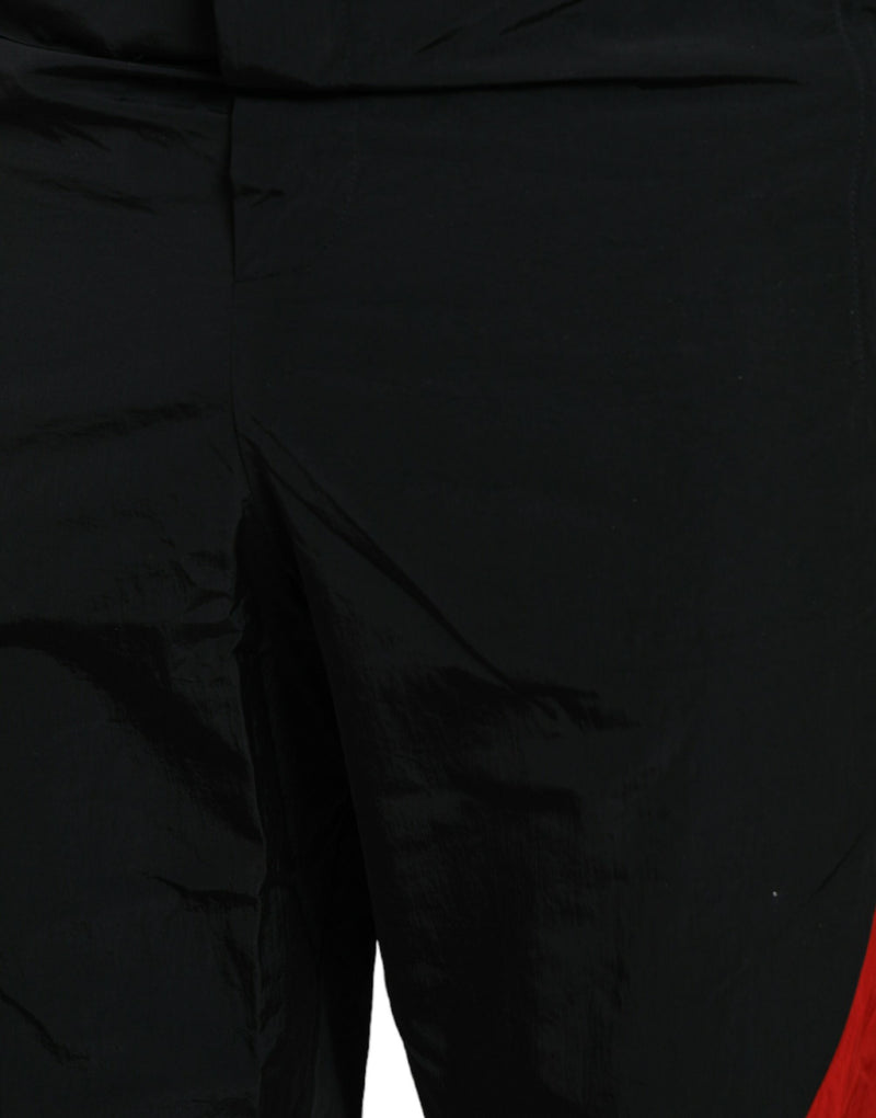 Black Red Leopard Print Nylon Jogger Pants