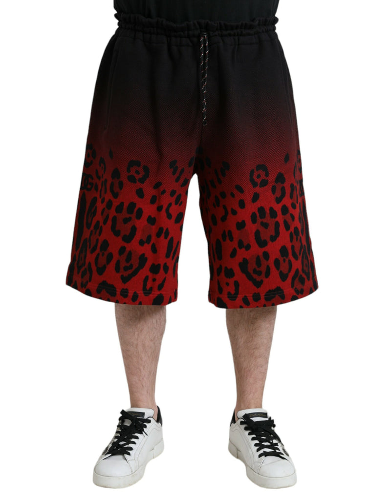 Rote Leopardenmuster Baumwoll -Bermuda Shorts