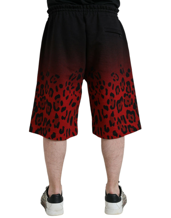 Pantaloncini di bermuda in cotone con stampa leopardata rossa