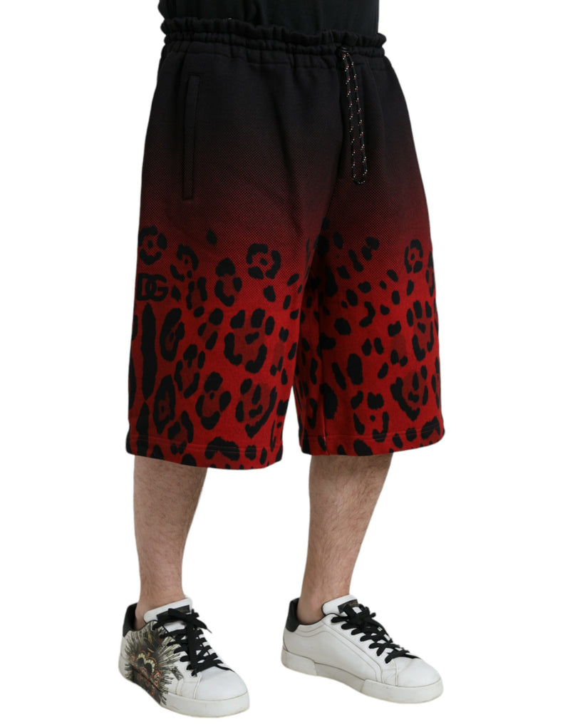 Rote Leopardenmuster Baumwoll -Bermuda Shorts