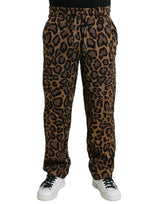 Pantaloni da jogger in poliestere con stampa leopardata marrone