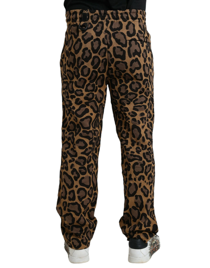 Pantaloni da jogger in poliestere con stampa leopardata marrone