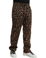 Pantalones de jogger de poliéster de estampado de leopardo marrón