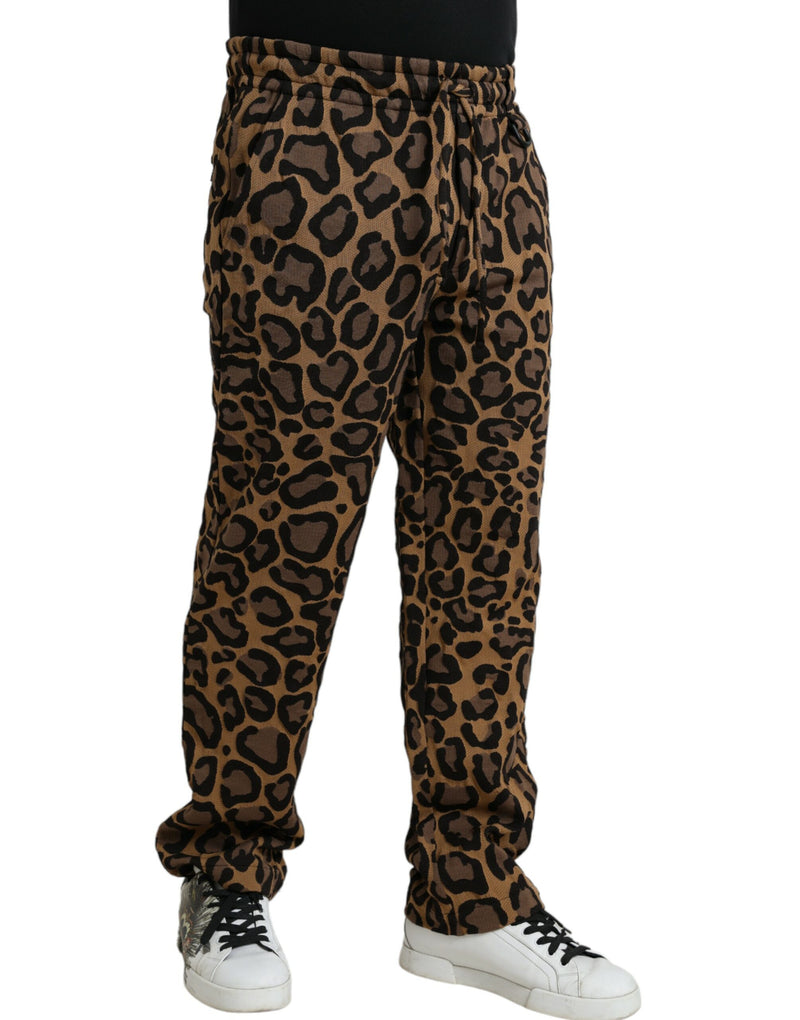 Brown Leopard Print Polyester Jogger Pants