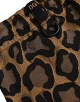 Pantaloni da jogger in poliestere con stampa leopardata marrone