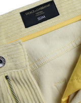 Jean en denim skinny de la plaque de logo en velours jaune