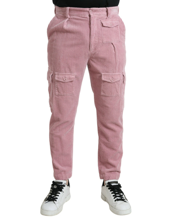 Jean cargo skinny extensible en coton en velours rose