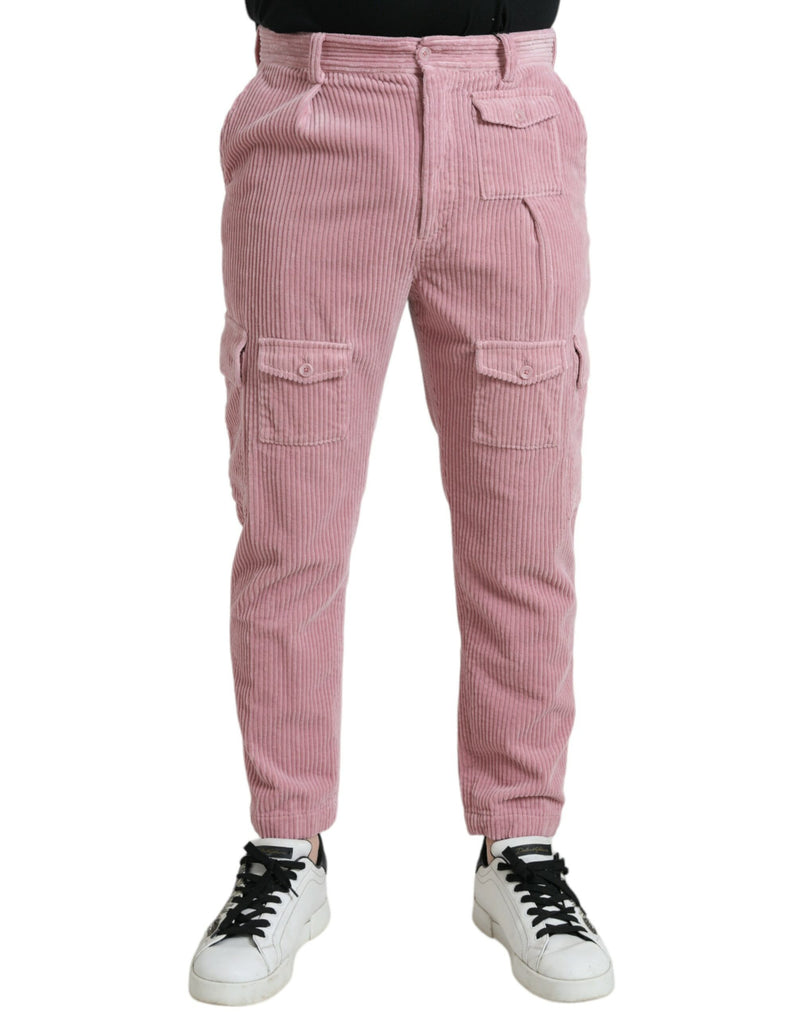 Pink Corduroy Cotton Stand Skinny Jeans Cargo