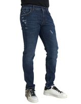 Jeans in denim di cotone magri blu slim cotone