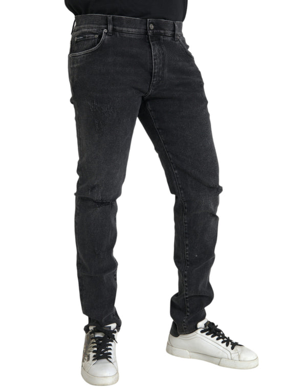 Jeans logo in denim magro di cotone grigio