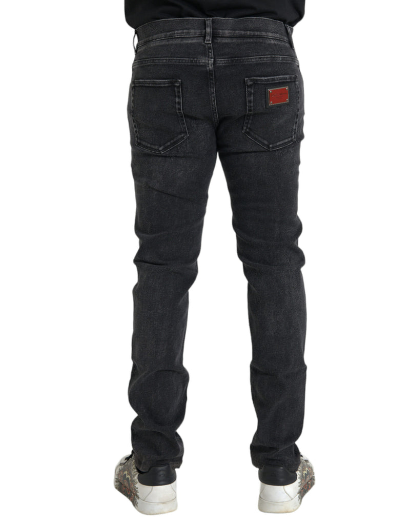 Jeans logo in denim magro di cotone grigio