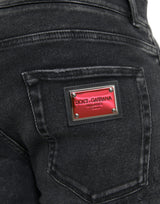 Graue Baumwollstrecke dünne Denim -Logo -Jeans