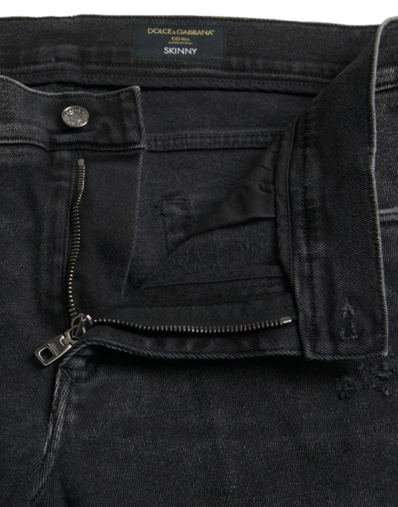 Jeans logo in denim magro di cotone grigio