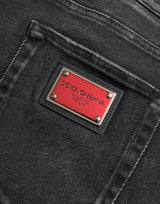 Graue Baumwollstrecke dünne Denim -Logo -Jeans