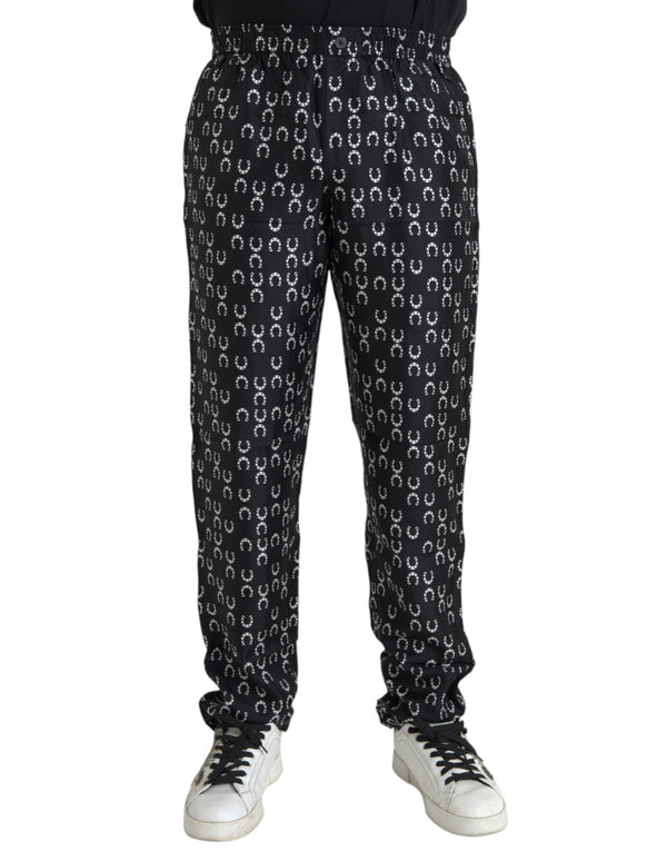 Black Horseshoe Print Silk Pants